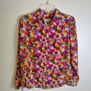 Cordings silk floral Button Down blouse Sz 10
